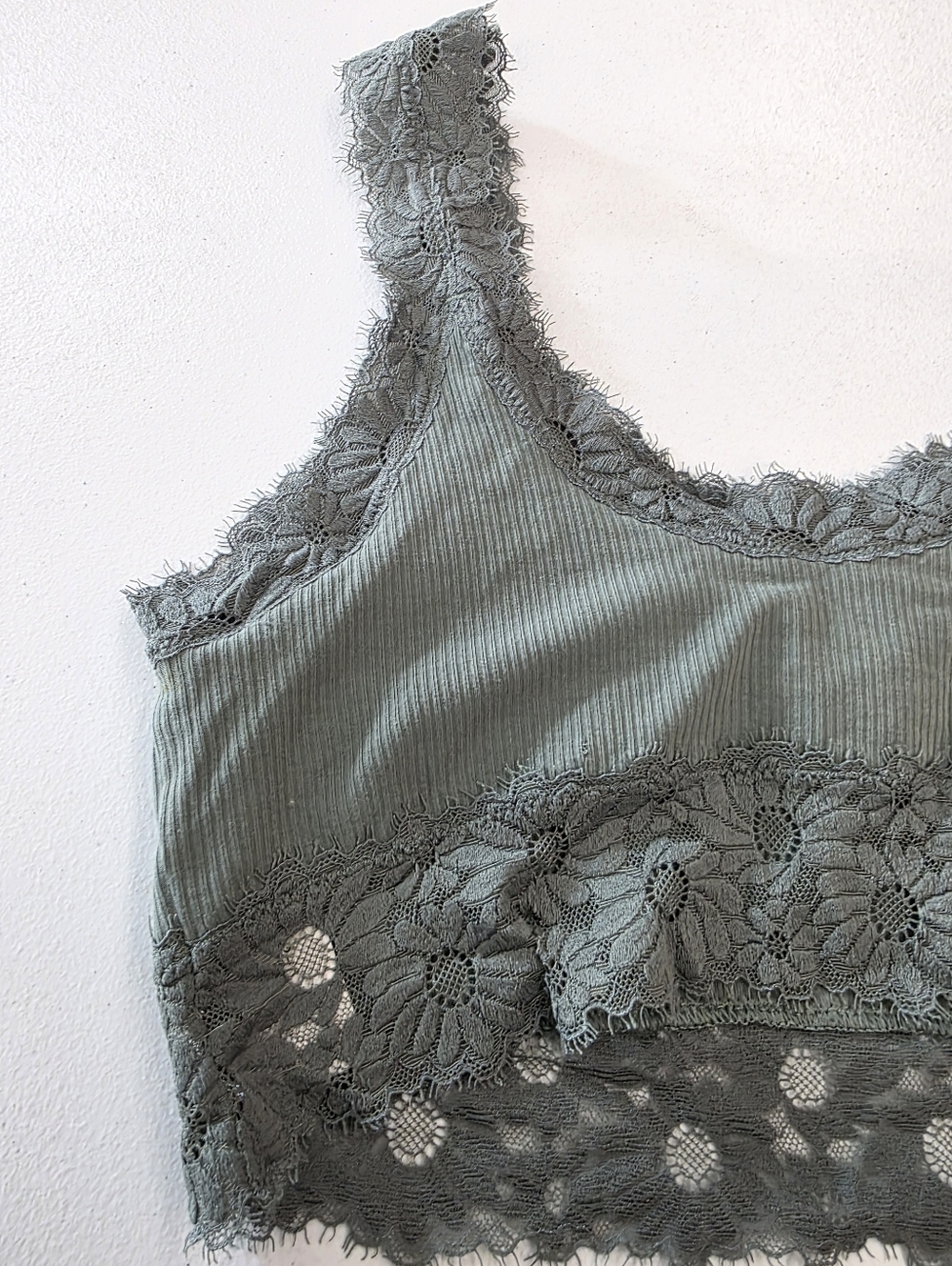Aerie Lace-Trim Ribbed Bralette in Sage Green - Picture 3 of 12